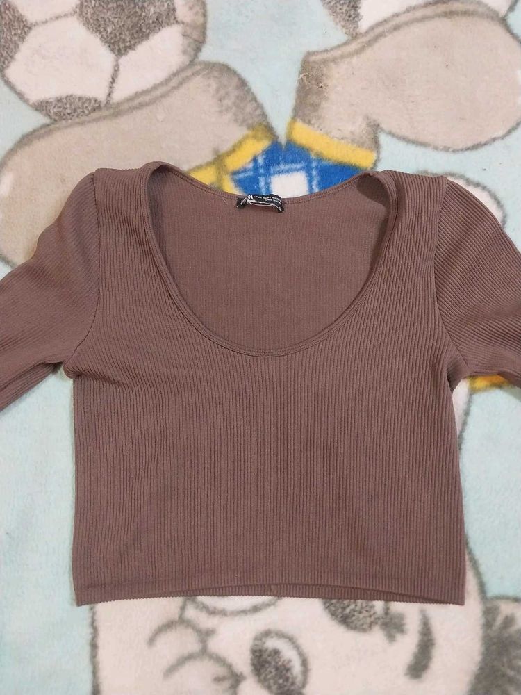 Ribbed Brown Crop Top
