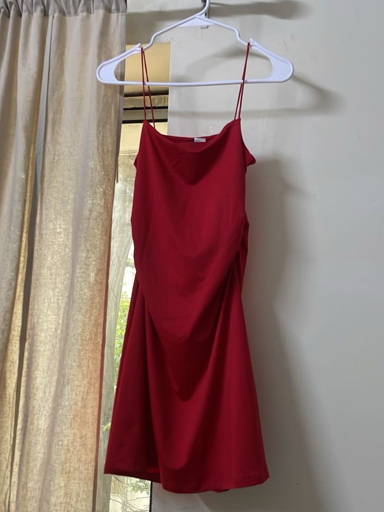 Red Satin Matte Mini Dress.