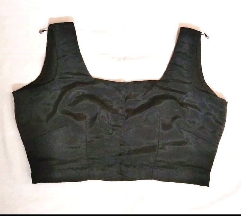 Black Satin Silk Cut Sleeves Blouse