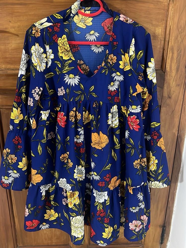 Floral Print Blue Mini Dress
