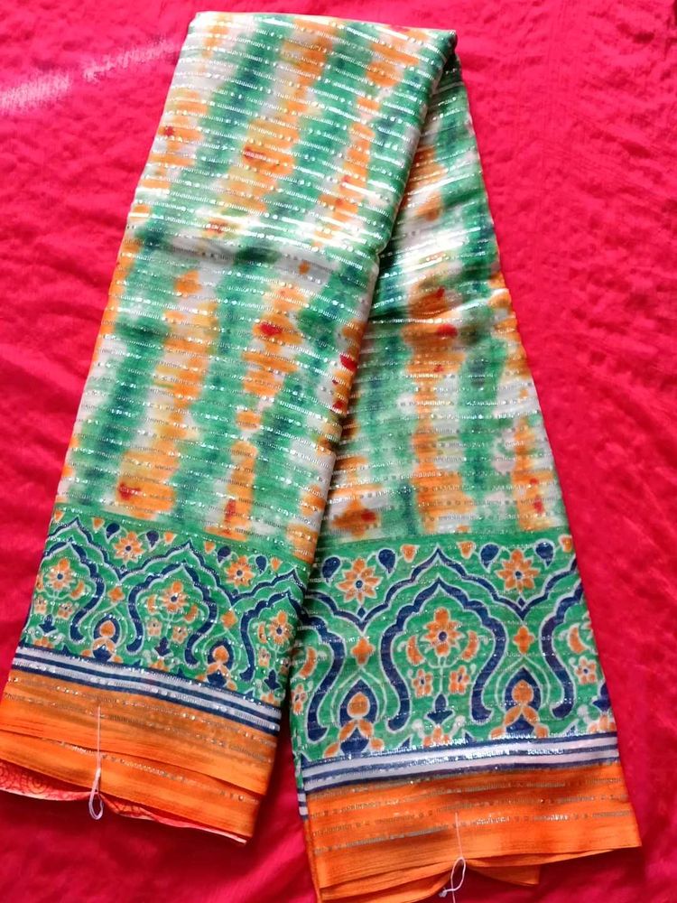 Striped Sari with Floral Border
