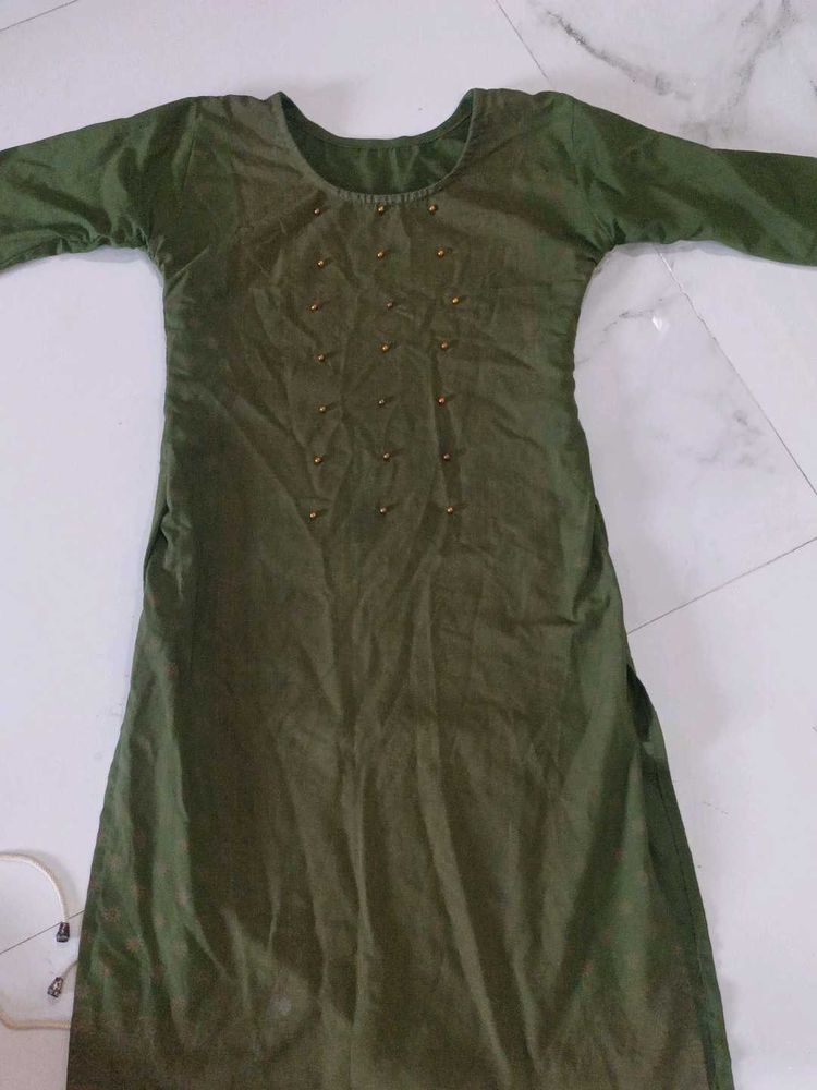 Olive Green Embellished Kurta