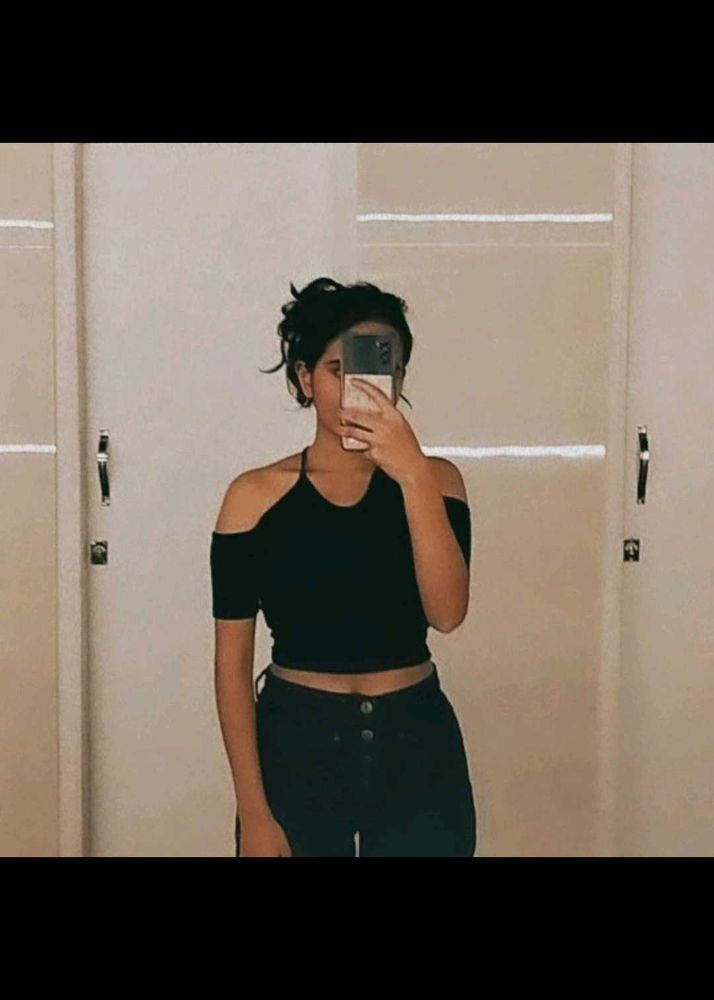 Black Cold Shoulder, Ribbed Cross Cros Back Top