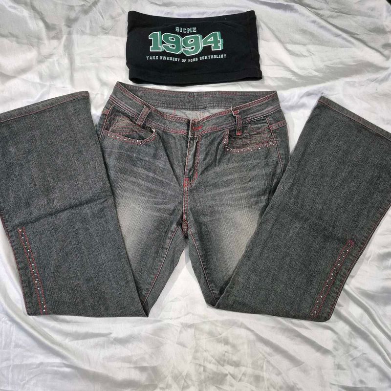 Low Waist Bootcut Denim Jeans Y2k