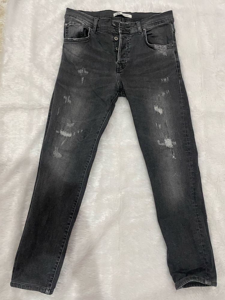 Zara Distressed Black Denim Jeans