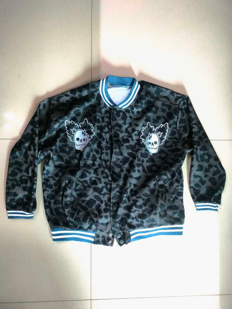 Leopard Print SKULL Embroidery VARSITY JACKET