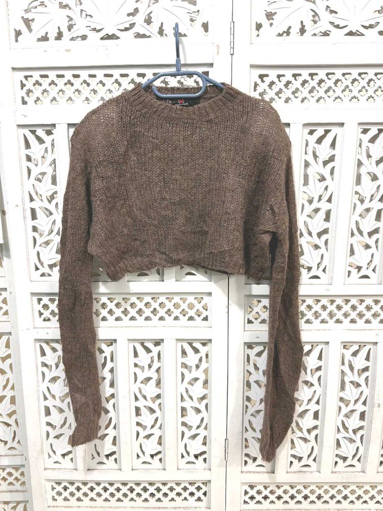 ✈️ Imported Brown Cropped Knit Sweater ()