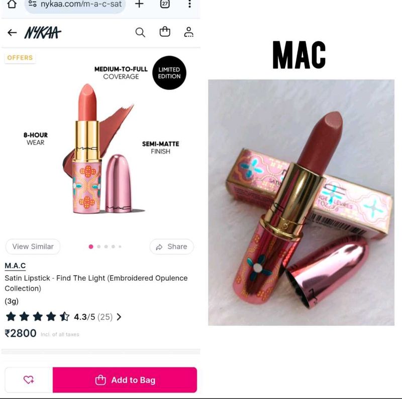 Mac find the light lipstick
