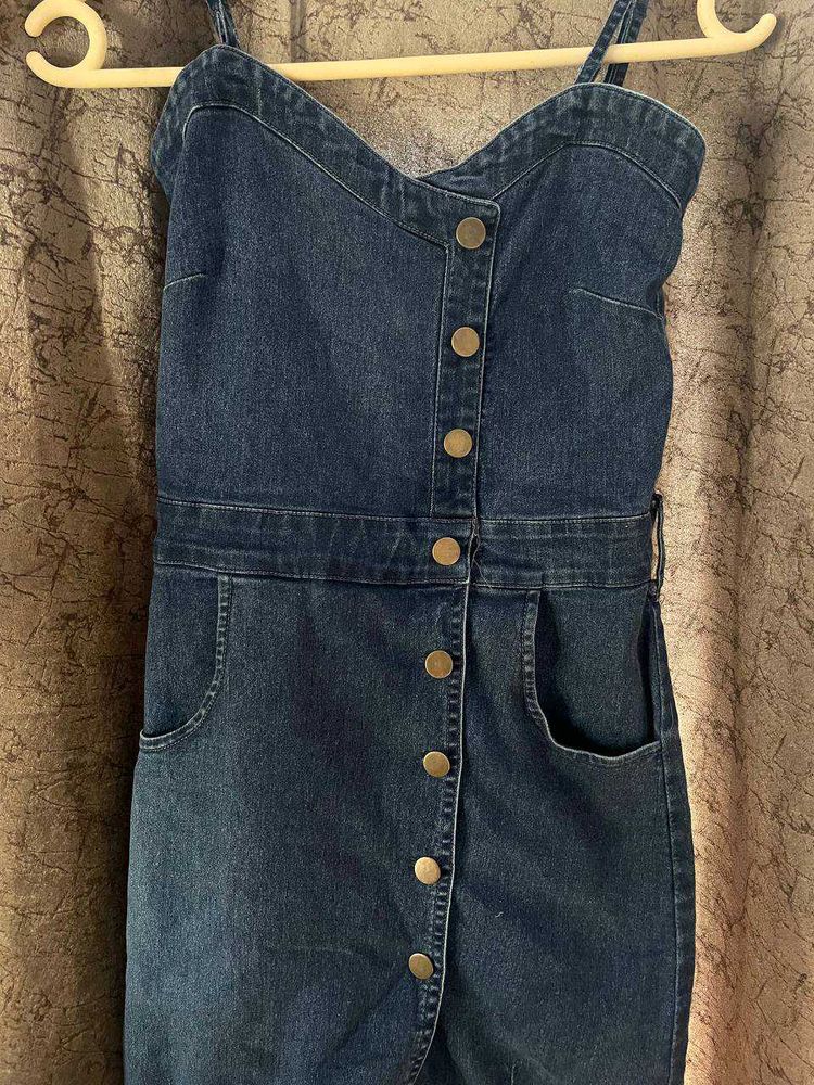 Denim Button-Front Mini Dress