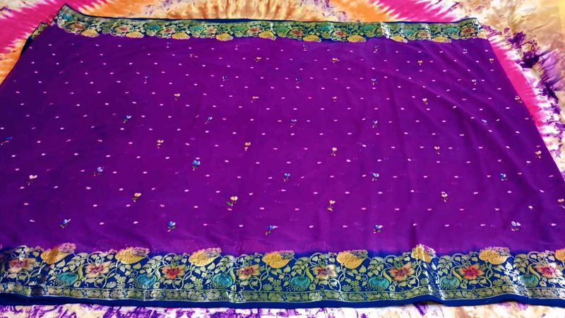 Purple Embroidered Saree
