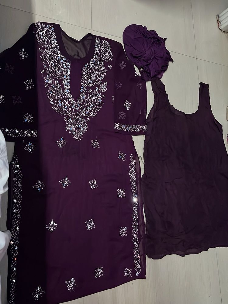 💜Purple Lucknowi Embellished Kameez Dupatta 💜