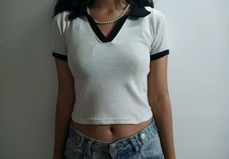 Ribbed Polo Crop Top