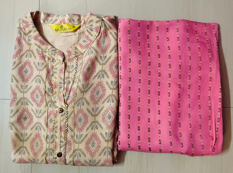 Collar Kurta Pant Set, Size-M