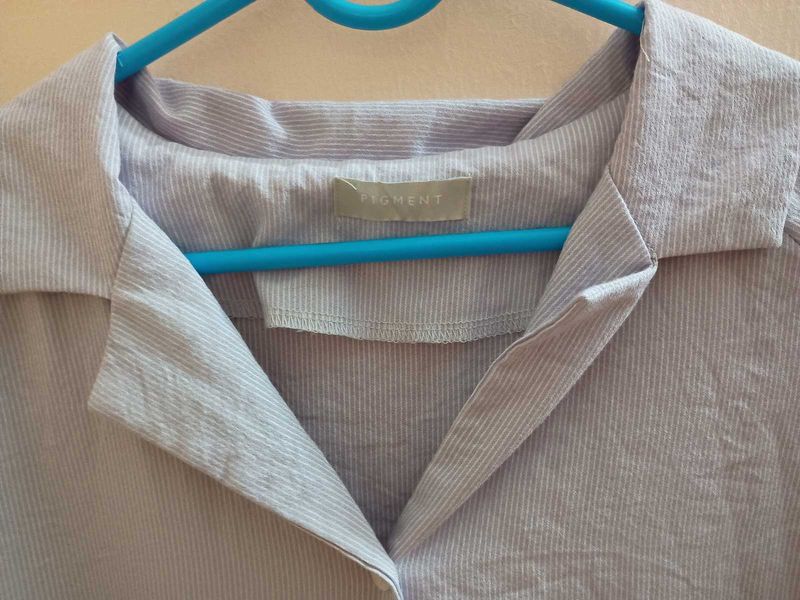 Free Size Striped Cotton Shirt Dress