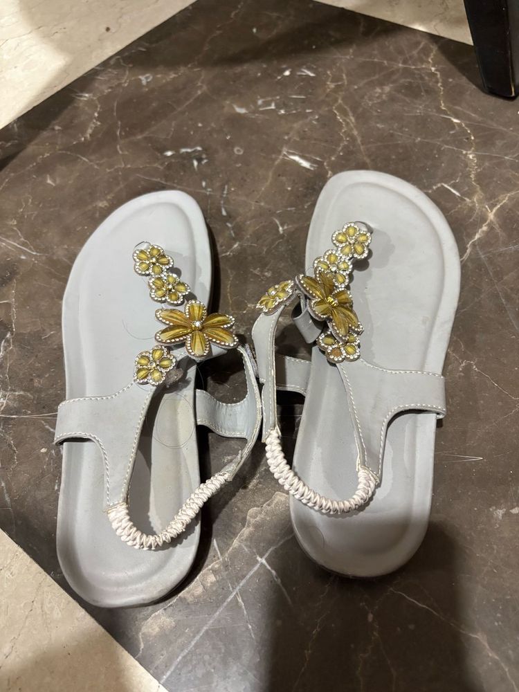 Floral Embellished T-Strap Sandals