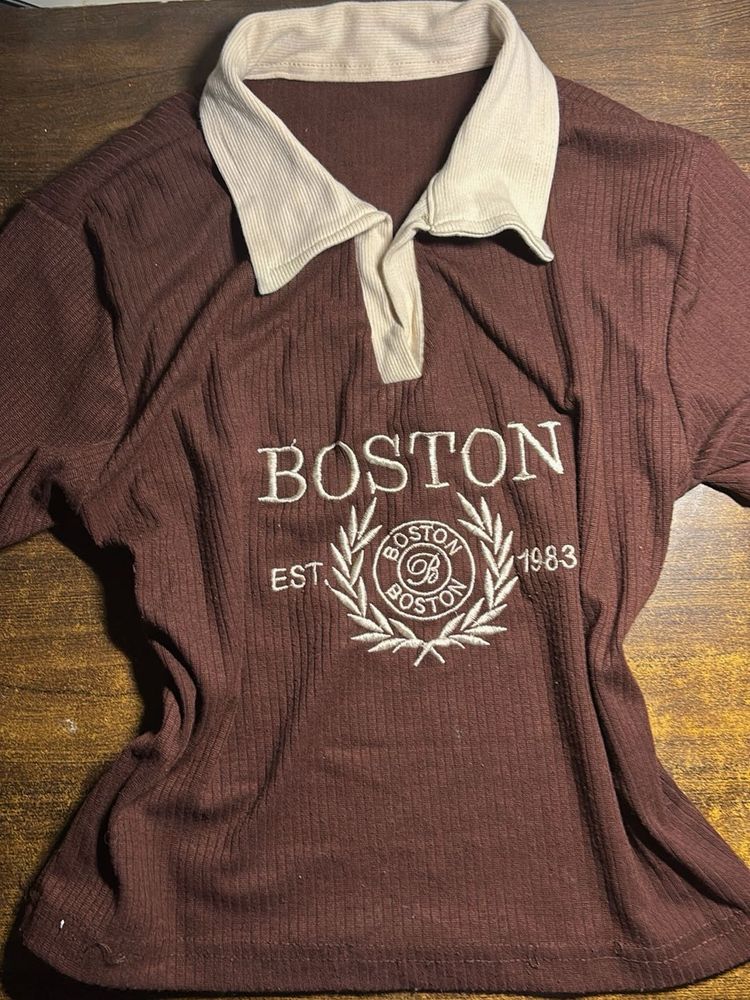 Boston Embroidered Polo Top