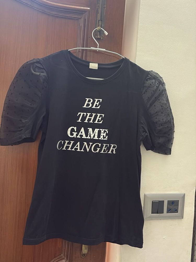 Girls Black Graphic Tee