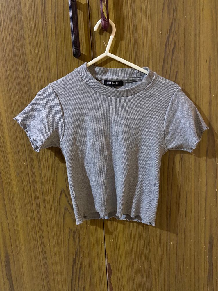 Grey Ribbed Crop Top