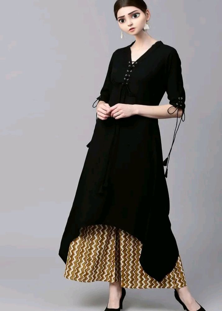 Gerua Criss Cross Solid Kurta Plazzo Set