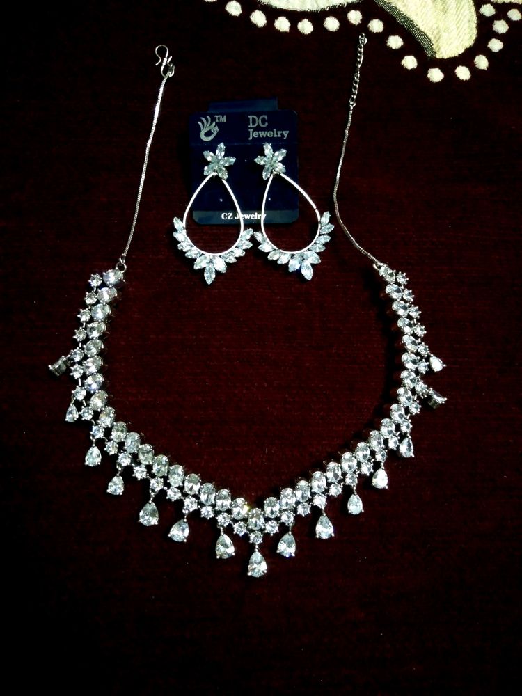 AD Stone Zircon Necklace Set With Earrings