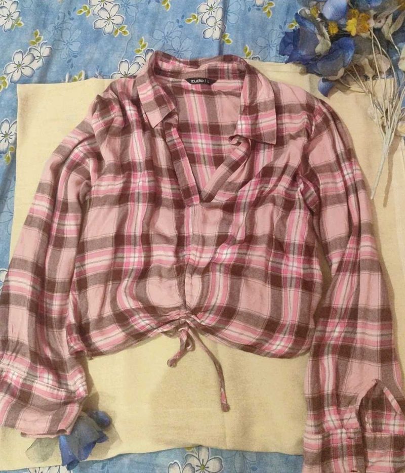 Pink Checked Crop Top