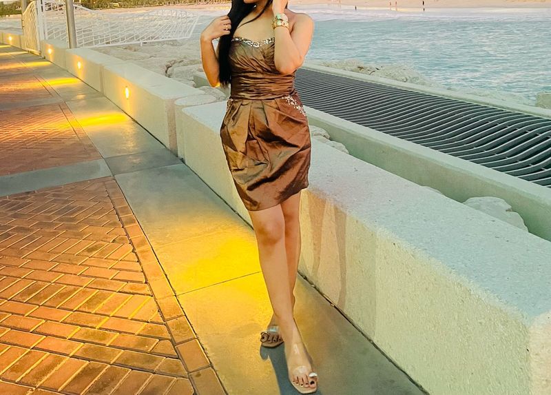 Brown Sequin Strapless Dress
