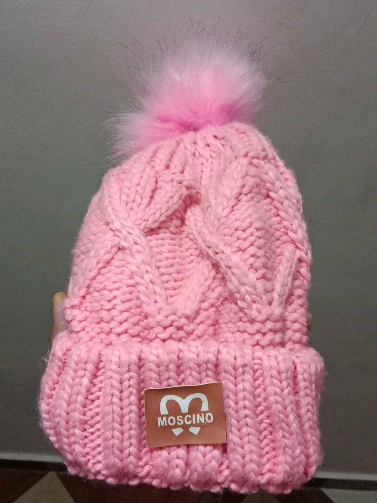 Moschino Pink Knit Beanie Hat