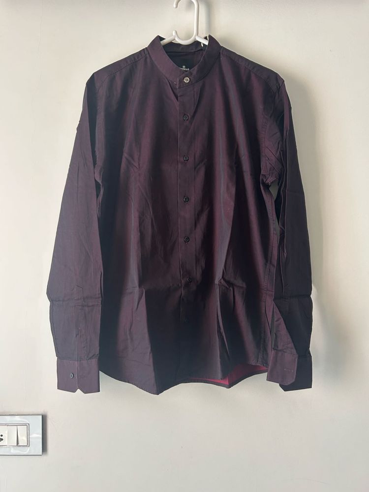 Stylish Wine Burgandy Mandarin Collar Shirt