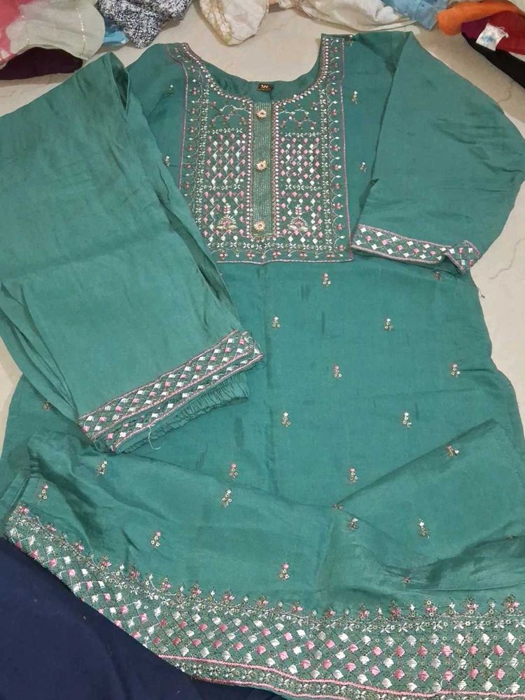 Sea Green Embroidered Kurta Set