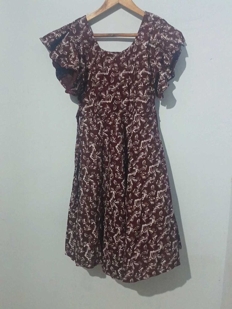 Burgundy Print Butterfly Sleeve Dress