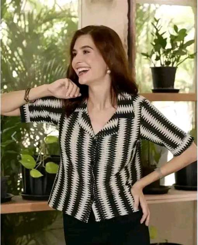 Striped Woven Button-Down Top