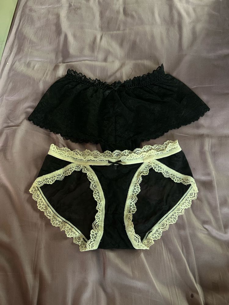 Lace Trim Panties Set
