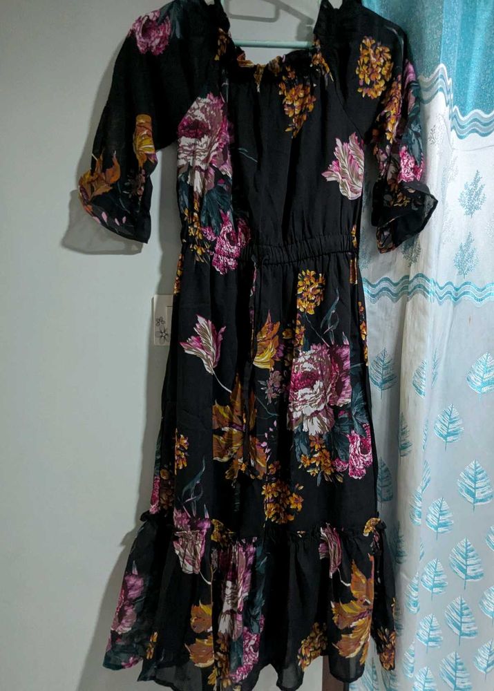 Black Foral Midi Dress