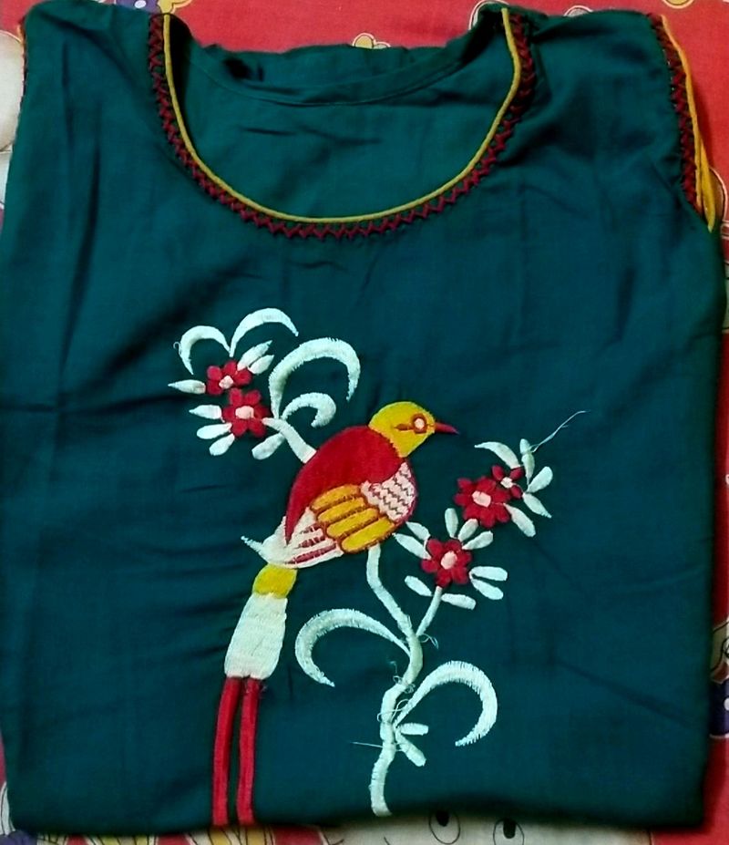 Cotton Short Bottom Green Kurti
