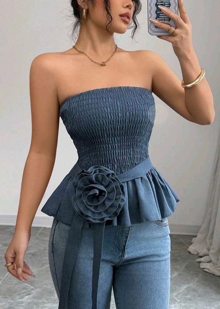 Denim peplum tube top (New)