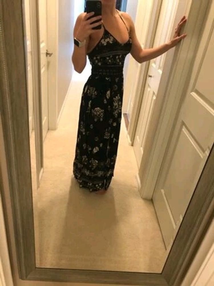 SHEIN Guipure Lace Insert Split Floral Maxi Cami