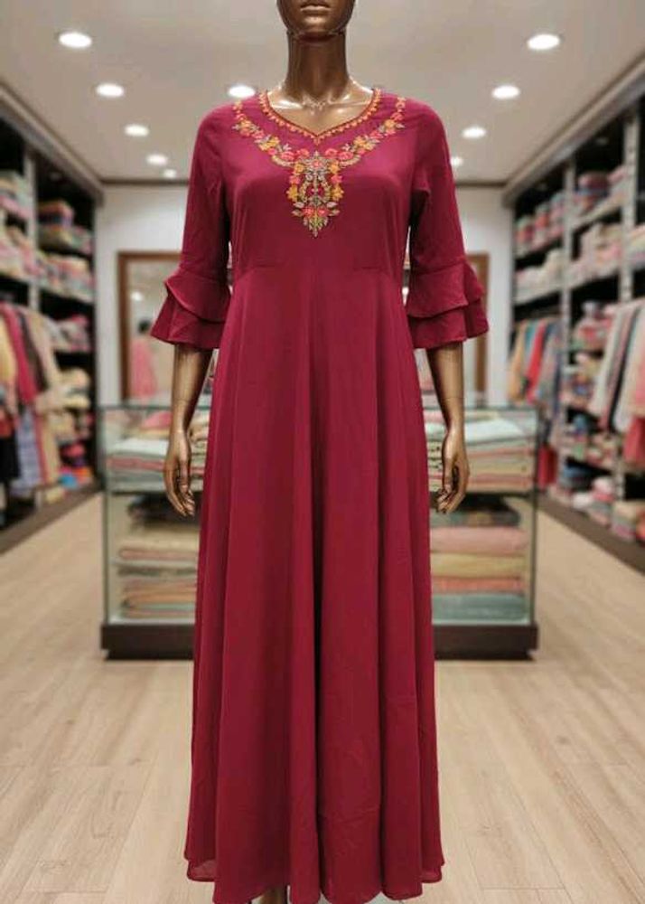 Elegant Maroon Embroidered Dress