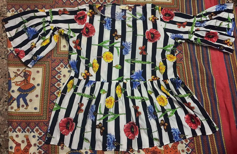 Title -- 🌸Bold Floral Striped Peplum Top | Chic &amp;