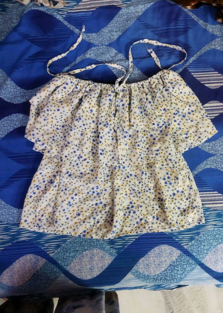 cute off shoulder white top with flower pattern