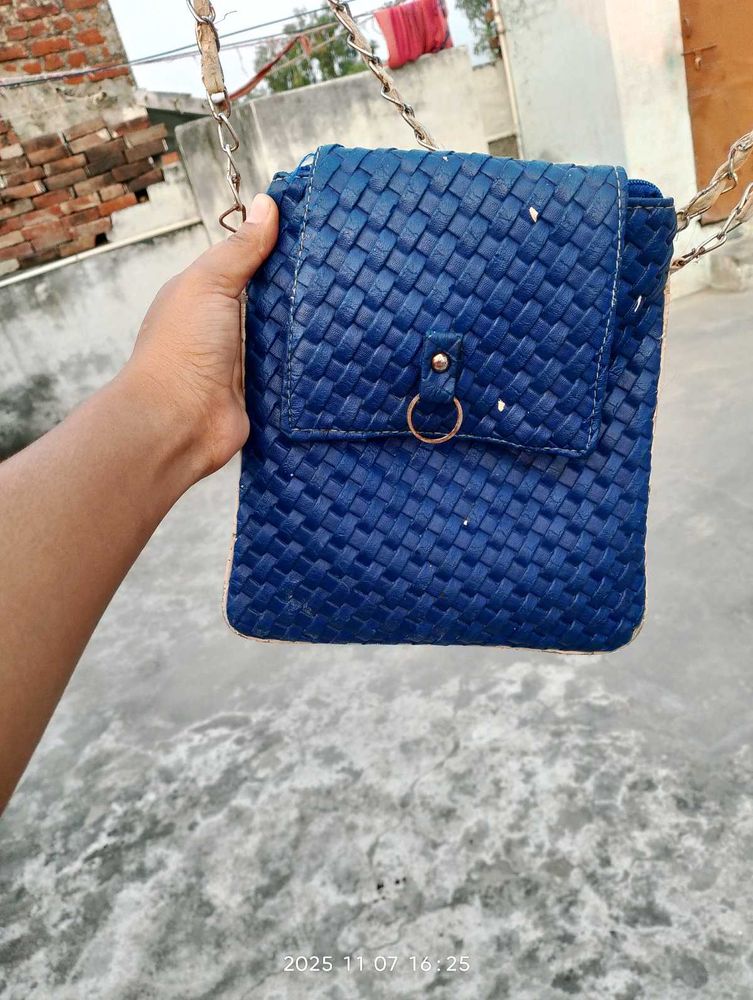 Blue Woven Crossbody Bag