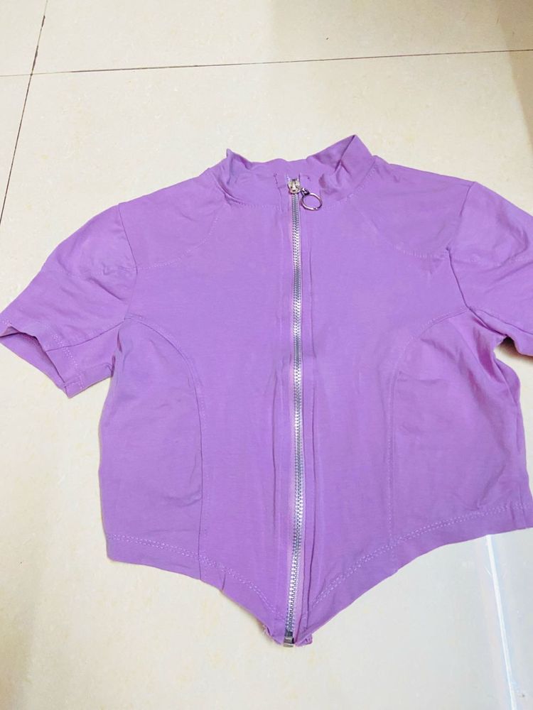 Purple Zip-Up Crop Top