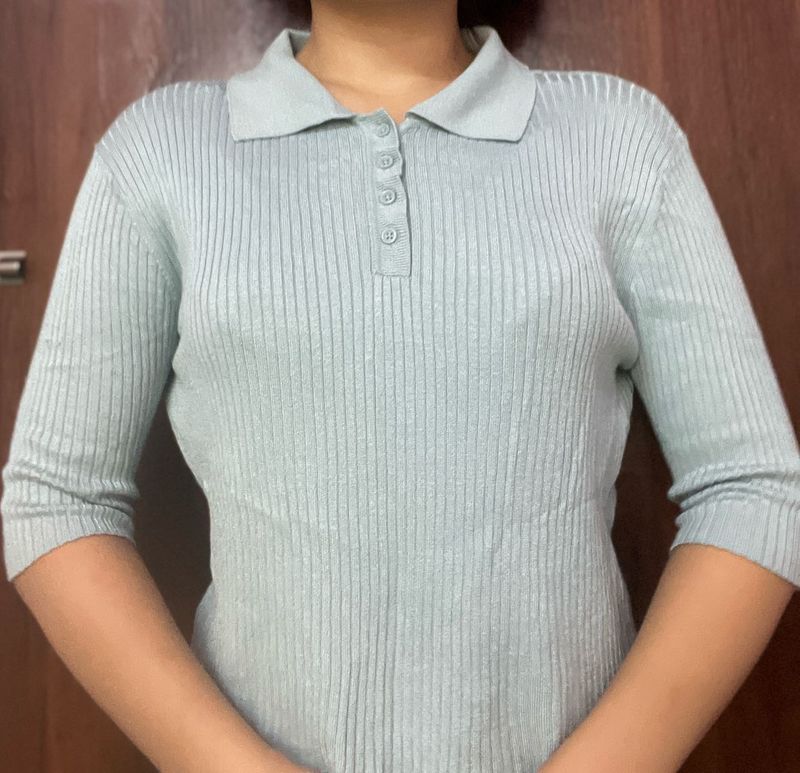 Powder Blue Ribbed Top