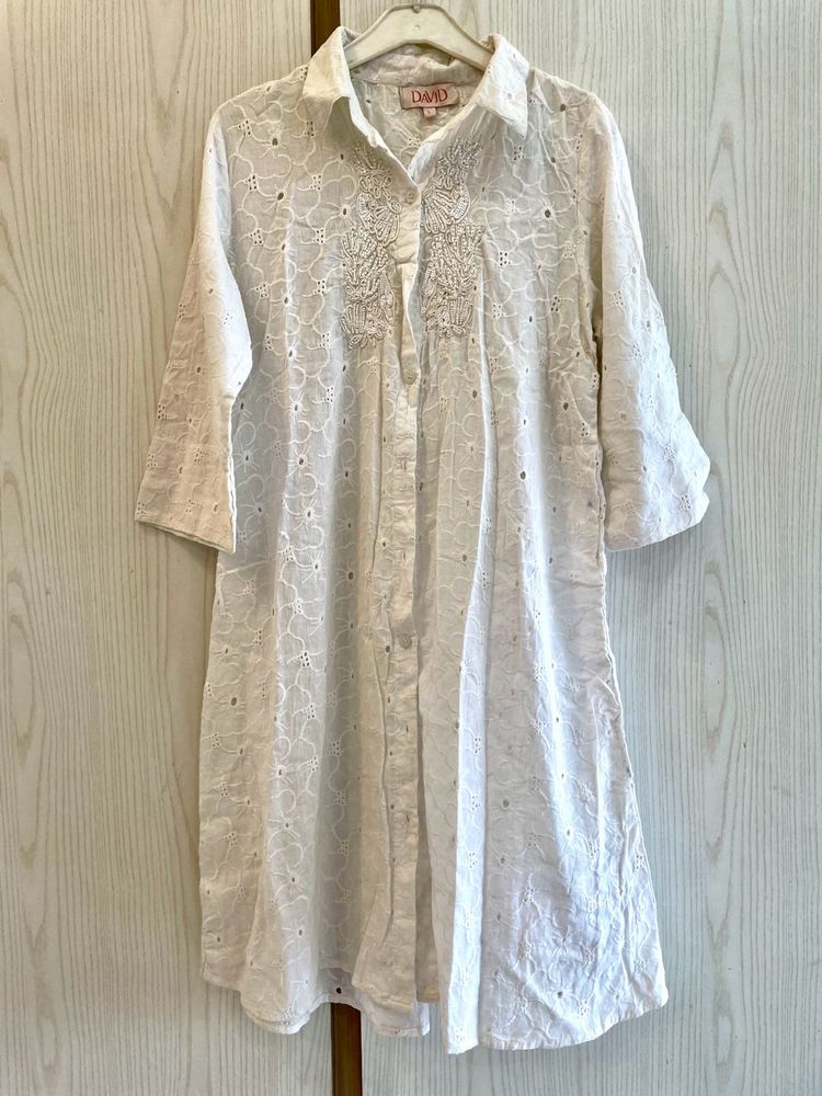 White Embroidered Shirt Dress