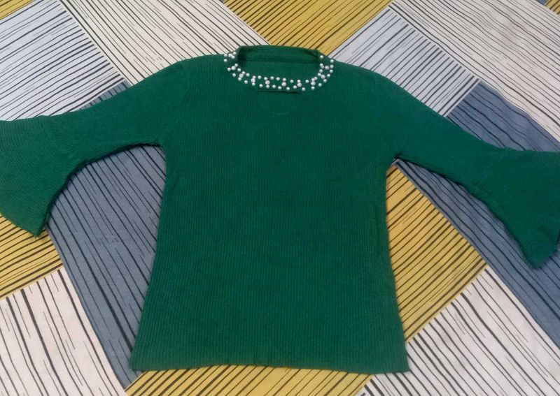 Green Bell Sleeve Top