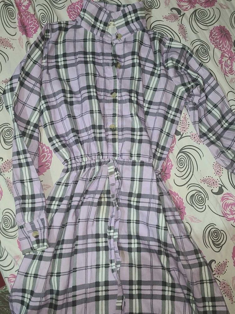 Lilac Plaid Shirt Dress