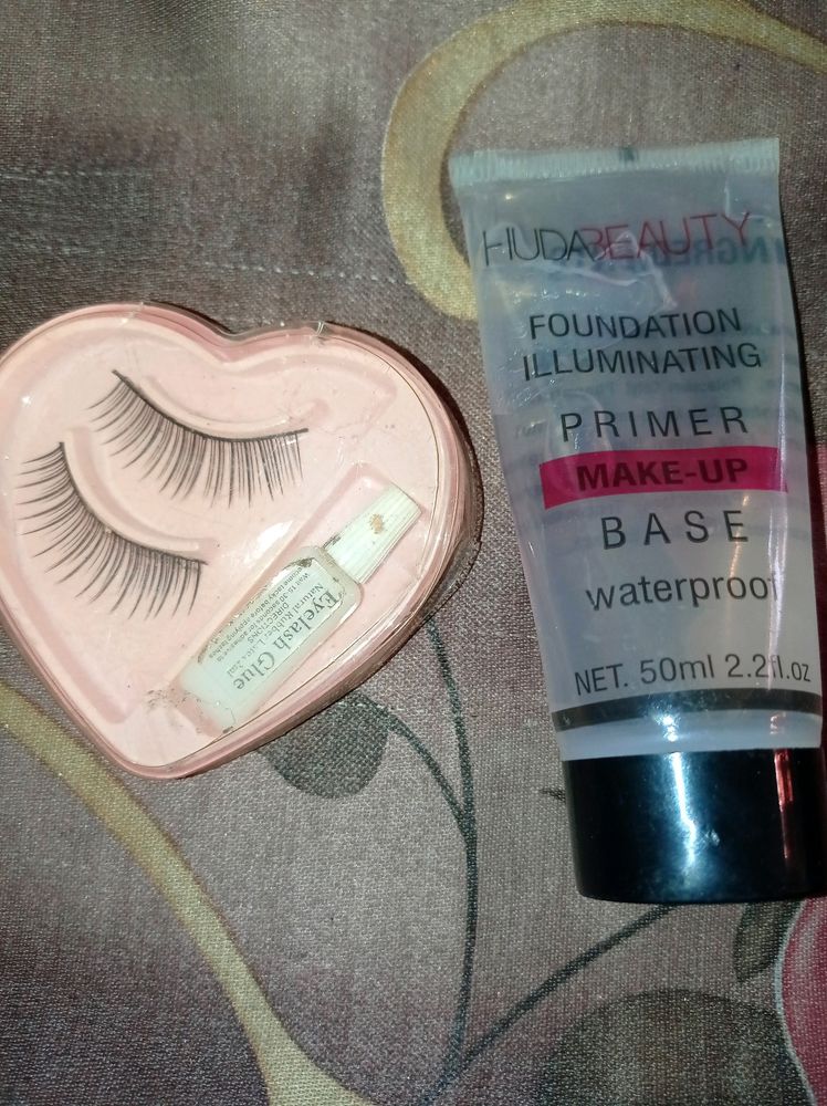 Eyelashes And Huda Beauty Primer Combo For Girls