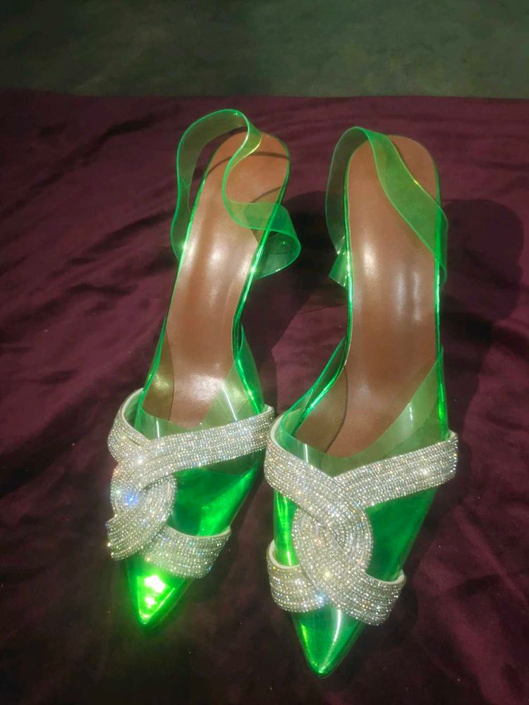 Green Rhinestone Heels