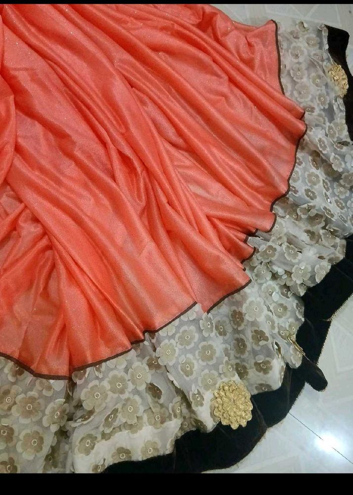 Elegant Peach &amp; Floral Saree