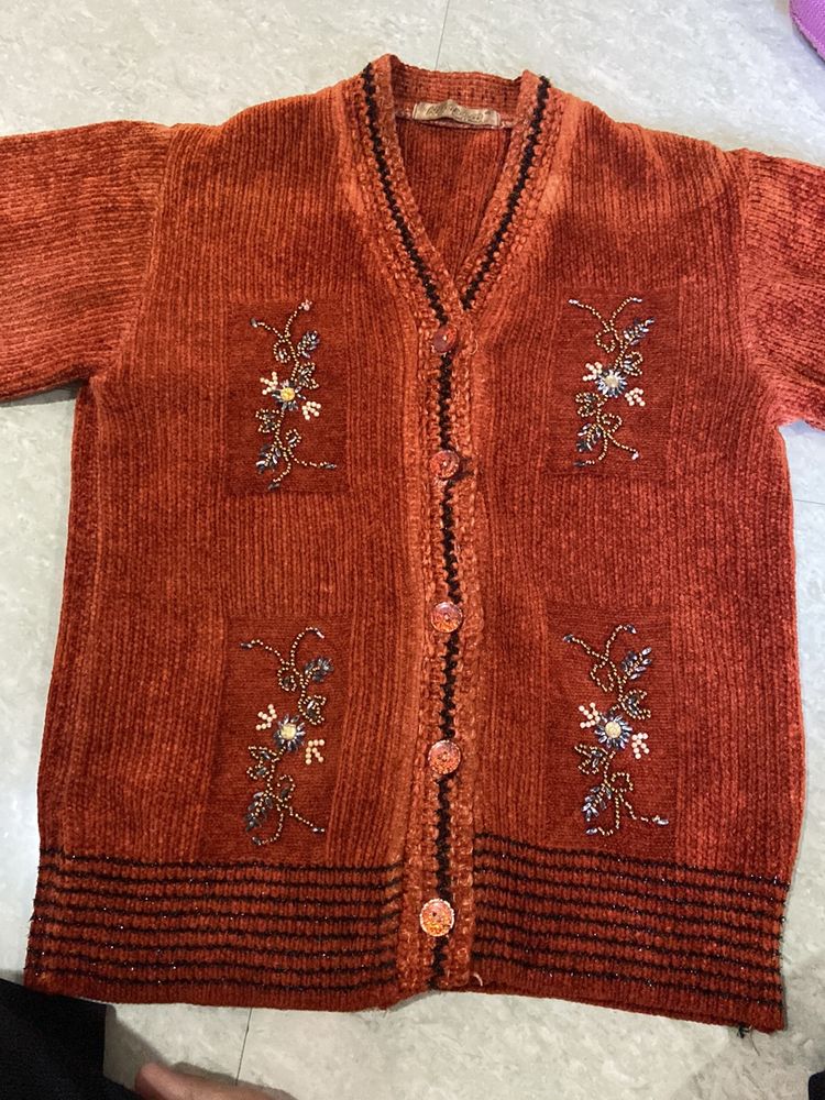 Vintage Orange Embroidered Cardigan