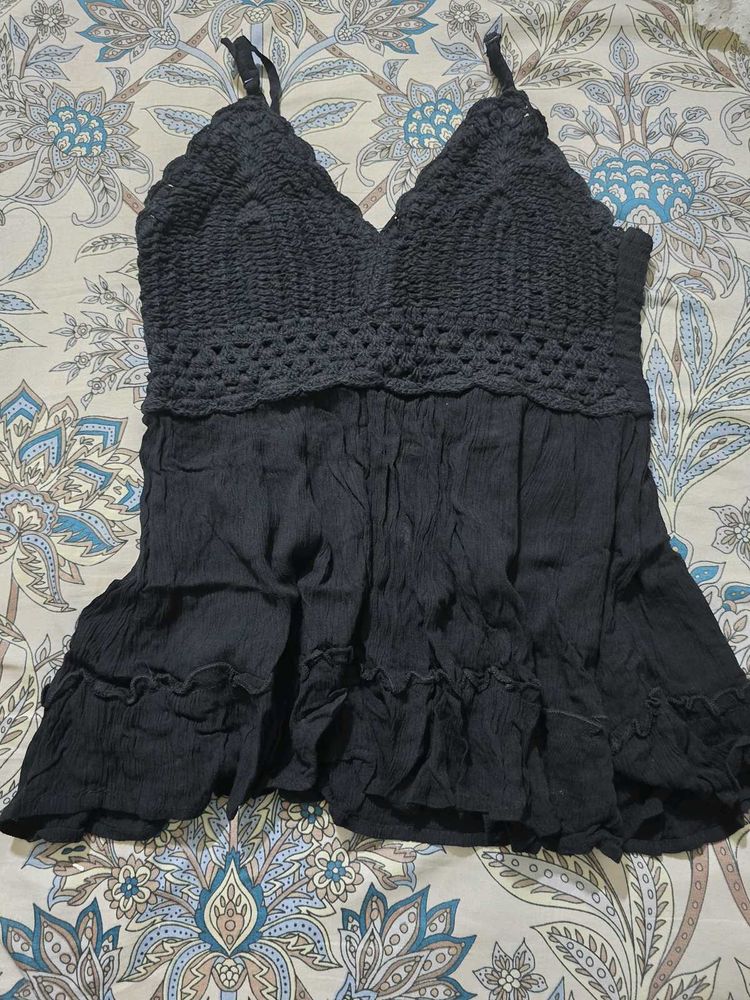 Crochet Detail Black Top